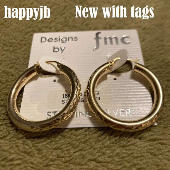 NWT Vintage Designs by FMC 18KT Gold Over Sterling Silver Hoop Earrings - Picture 2 of 6